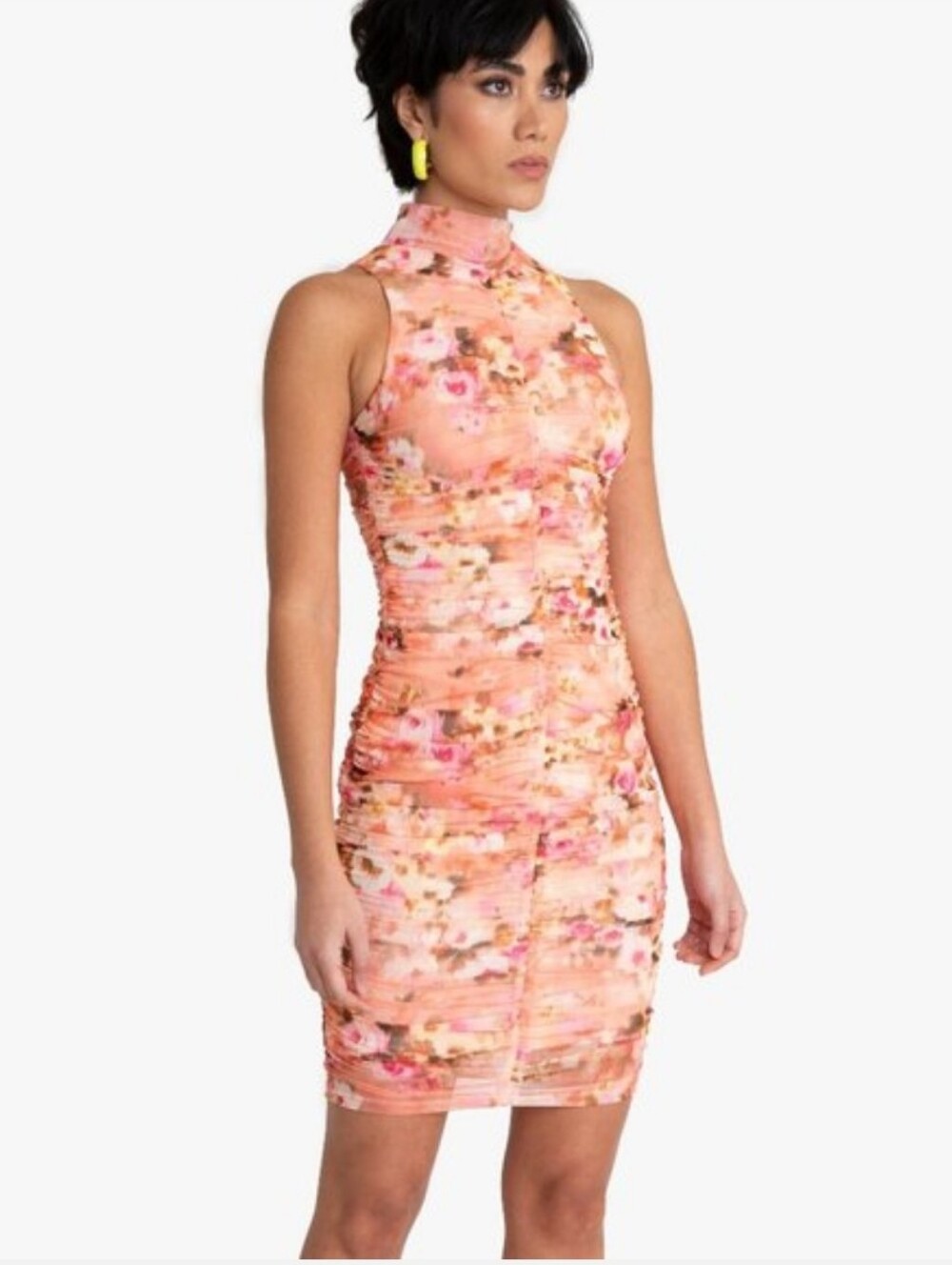 Black Halo Kobe Dress Pink Floral Mini Ruched Party Cocktail Club Halter NWT 8